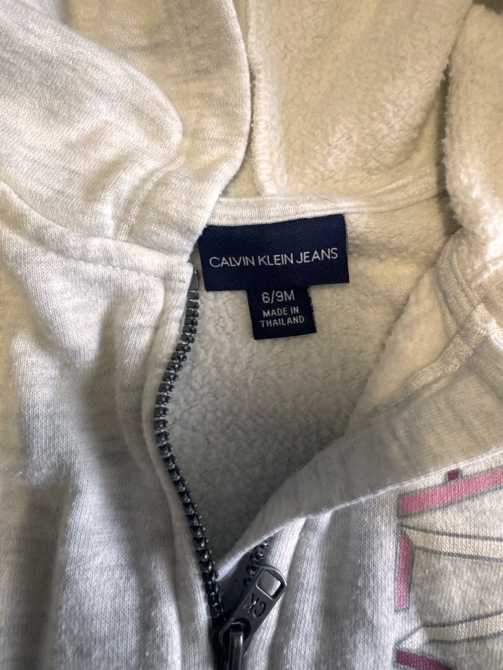 Calvin Klein Jeans Light Gray Hoodie Dress with Pink Accents - Picture 2 of 3